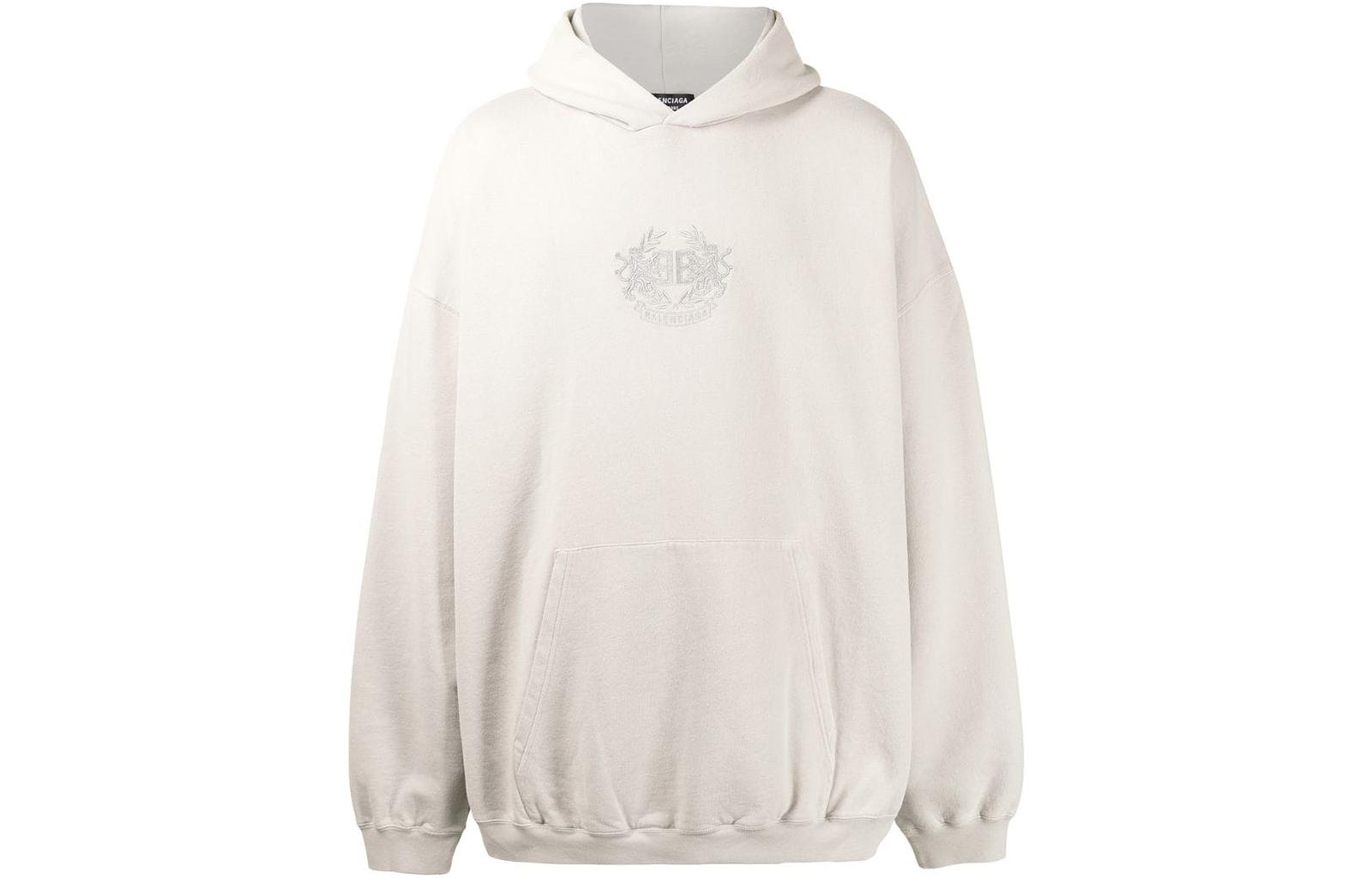 Balenciaga SS22 Logo Embroidered  Hoodie Long Sleeve Off-White. 620973TKV722966