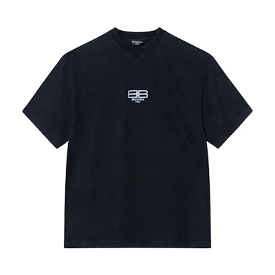 Balenciaga SS22 Logo Embroidered Crewneck T-Shirt Men’s Black 612966TMVG79034