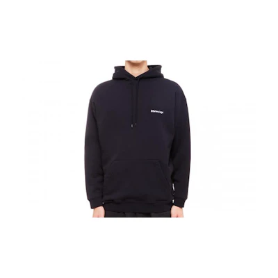 Balenciaga SS22 Logo Embroidered Hoodie Navy Blue Regular Fit Menswear. 570811TKVB53967