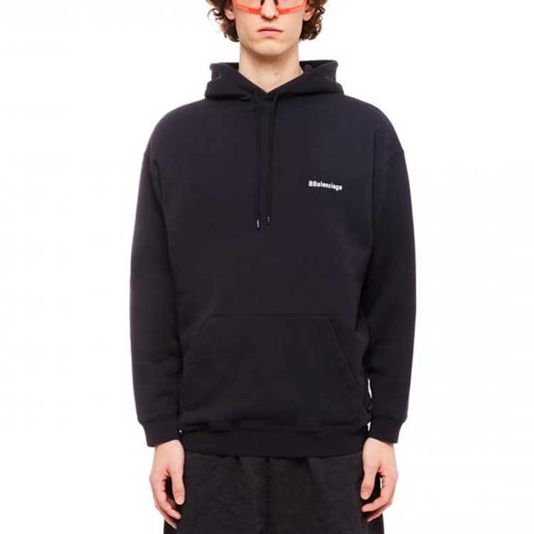Lookbook Balenciaga SS22 Logo Embroidered Hoodie Navy Blue Regular Fit Menswear. 570811TKVB53967