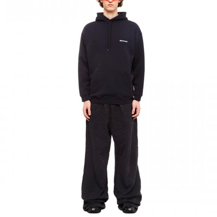 Shop Balenciaga SS22 Logo Embroidered Hoodie Navy Blue Regular Fit Menswear. 570811TKVB53967
