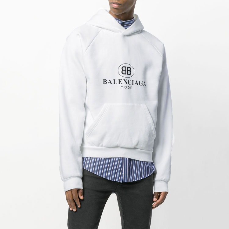 Shop Balenciaga SS22 白色標誌連帽衫 常規版型套頭運動衫 508118TYK849000