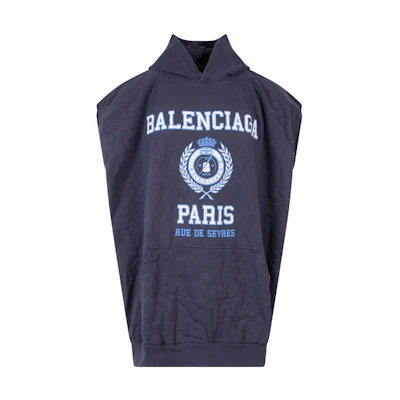 Balenciaga SS22 Logo Kangaroo Pocket Blue Short-Sleeve Hoodie for Men 697875TMV964140