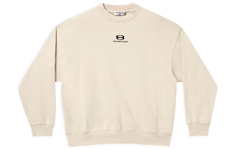 Balenciaga SS22 Logo Print Crewneck Long Sleeve Sweatshirt Beige ( Loose Fit) 676629TLVG10905