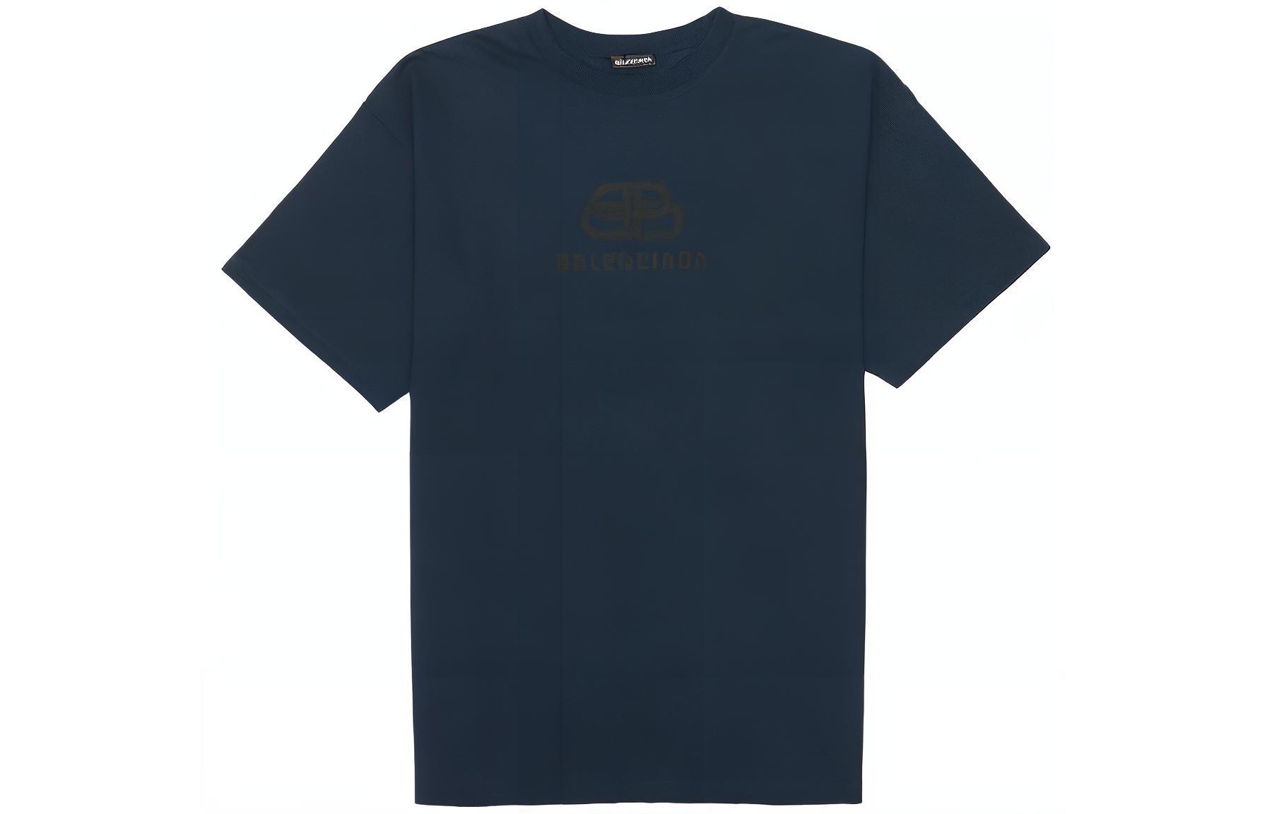 Balenciaga SS22 Logo Print Crewneck T-Shirt Men’s Blue Black. 583214TFV658060