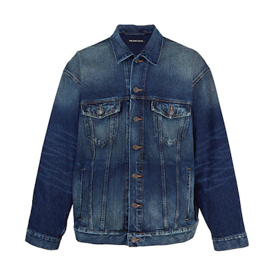 Balenciaga SS22 Logo Print Denim Jacket Blue Fashion Wear. 681690TJW754021