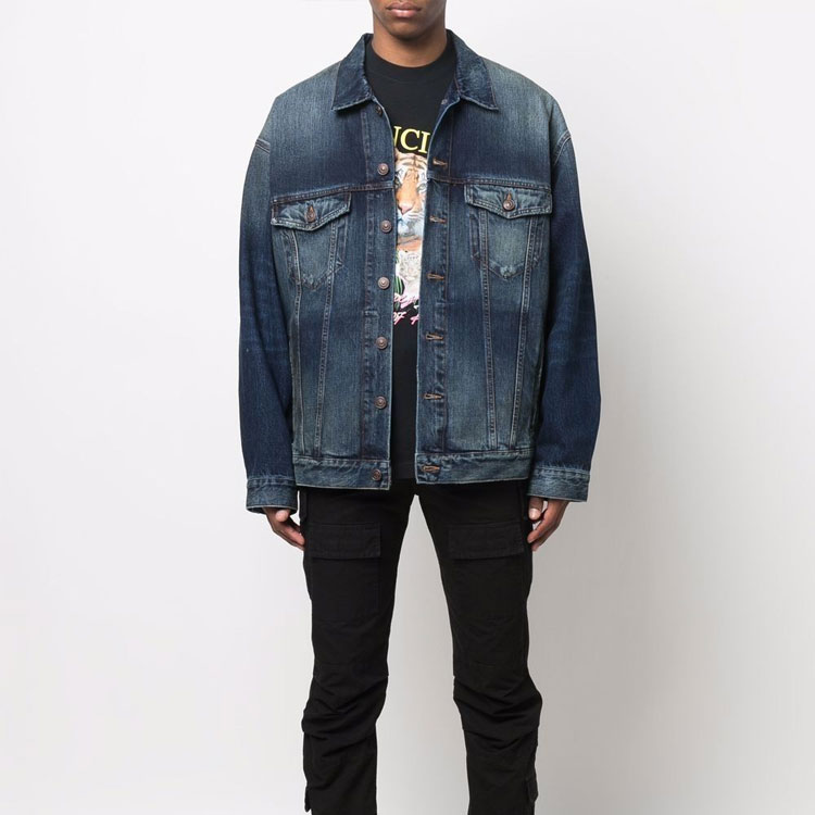 Details for Balenciaga SS22 Jaket Denim Logo Cetak Biru Pakaian Fesyen. 681690TJW754021