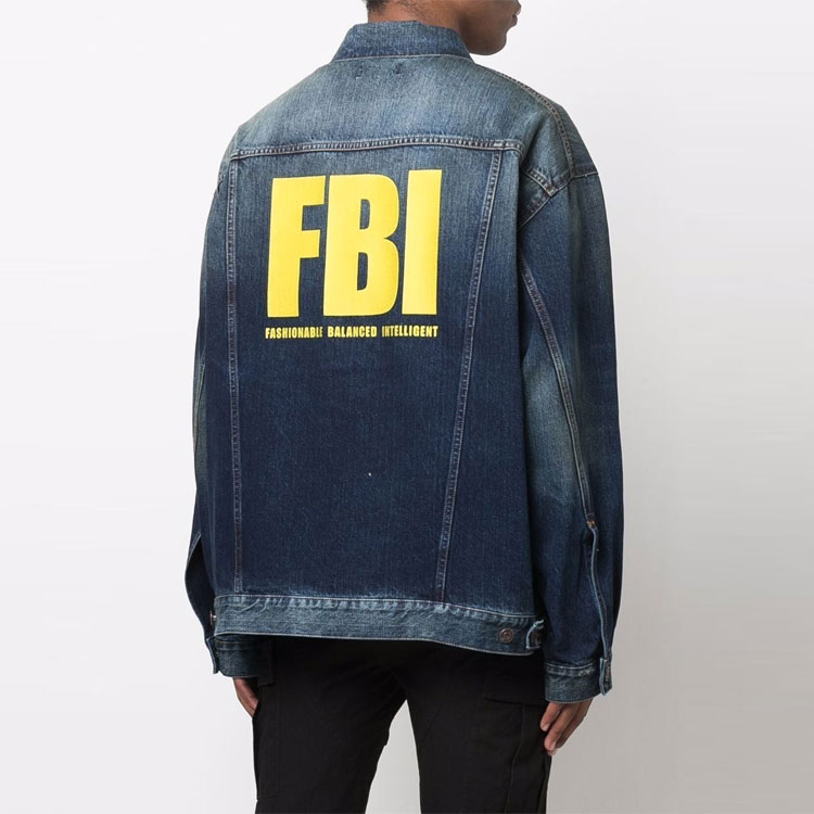 Cheap Balenciaga SS22 Jaket Denim Logo Cetak Biru Pakaian Fesyen. 681690TJW754021