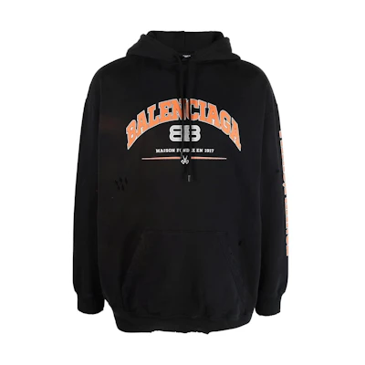 Balenciaga SS22 Logo Print Distressed Washed Hoodie Unisex Black. 570811TLVJ31000