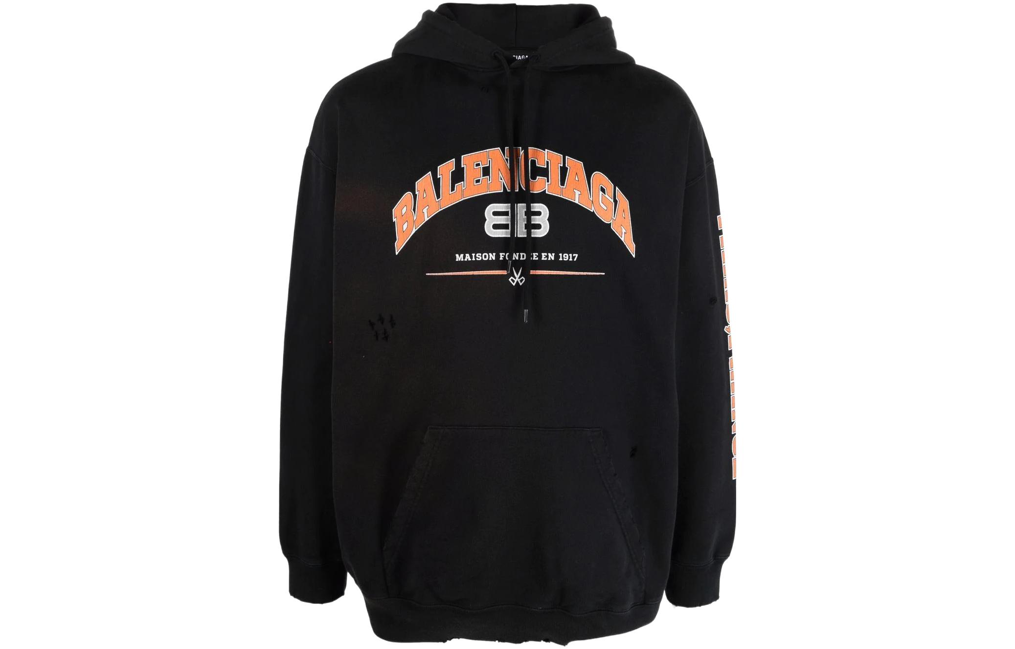 Order Balenciaga SS22 Logo Print Distressed Washed Hoodie Unisex Black. 570811TLVJ31000