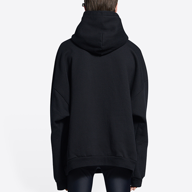 Sizing バレンシアガ SS22 ロゴプリント フリース ドローストリング フーディ ブラック メンズルーズフィット 674986TLVF21069