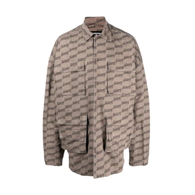 Balenciaga SS22 Logo Print Long Sleeve Button-Up Shirt Brown Relaxed Fit 704390TML349378