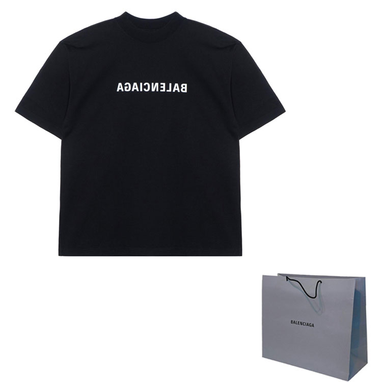 Shop Balenciaga SS22 Baju T-shirt Hitam Unisex Cetak Logo Oversized. 612966TNVR21070