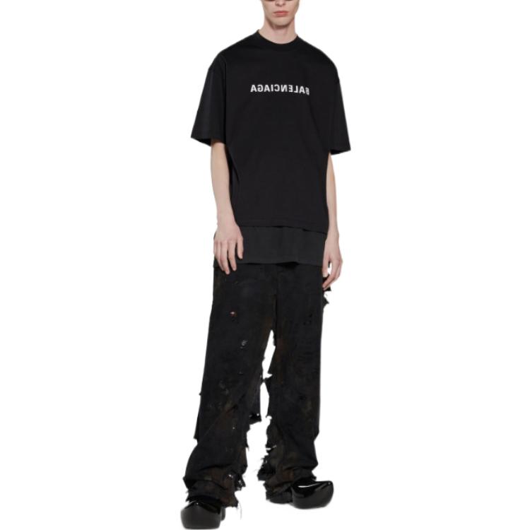 Purchase Balenciaga SS22 Baju T-shirt Hitam Unisex Cetak Logo Oversized. 612966TNVR21070