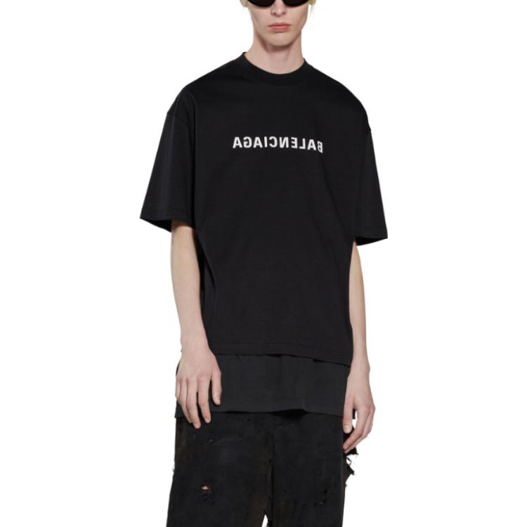 Details for Balenciaga SS22 Baju T-shirt Hitam Unisex Cetak Logo Oversized. 612966TNVR21070