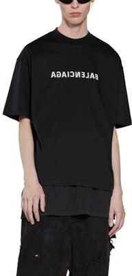 Balenciaga SS22 Baju T-shirt Hitam Unisex Cetak Logo Oversized. 612966TNVR21070 Details for Balenciaga SS22 Baju T-shirt Hitam Unisex Cetak Logo Oversized. 612966TNVR21070