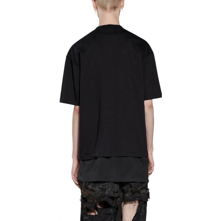 Sizing Balenciaga SS22 Baju T-shirt Hitam Unisex Cetak Logo Oversized. 612966TNVR21070