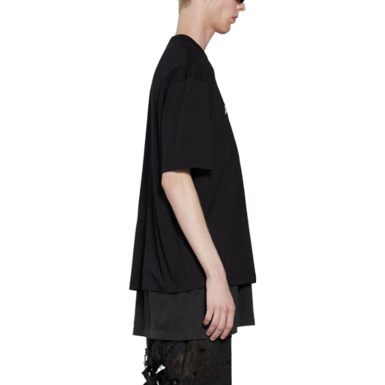 Cheap Balenciaga SS22 Baju T-shirt Hitam Unisex Cetak Logo Oversized. 612966TNVR21070