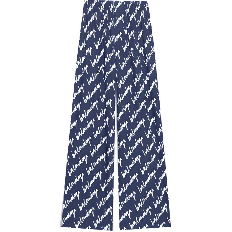 Balenciaga SS22 Logo Print Wide-Leg Mid-Rise Pants Blue Men. 681819TLLJ48502