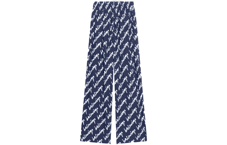 Lookbook 발렌시아가 SS22 로고 프린트 와이드 레그 미드라이즈 팬츠 블루 남성용. 681819TLLJ48502