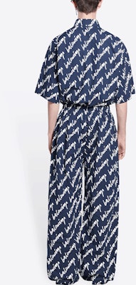 발렌시아가 SS22 로고 프린트 와이드 레그 미드라이즈 팬츠 블루 남성용. 681819TLLJ48502 Purchase 발렌시아가 SS22 로고 프린트 와이드 레그 미드라이즈 팬츠 블루 남성용. 681819TLLJ48502