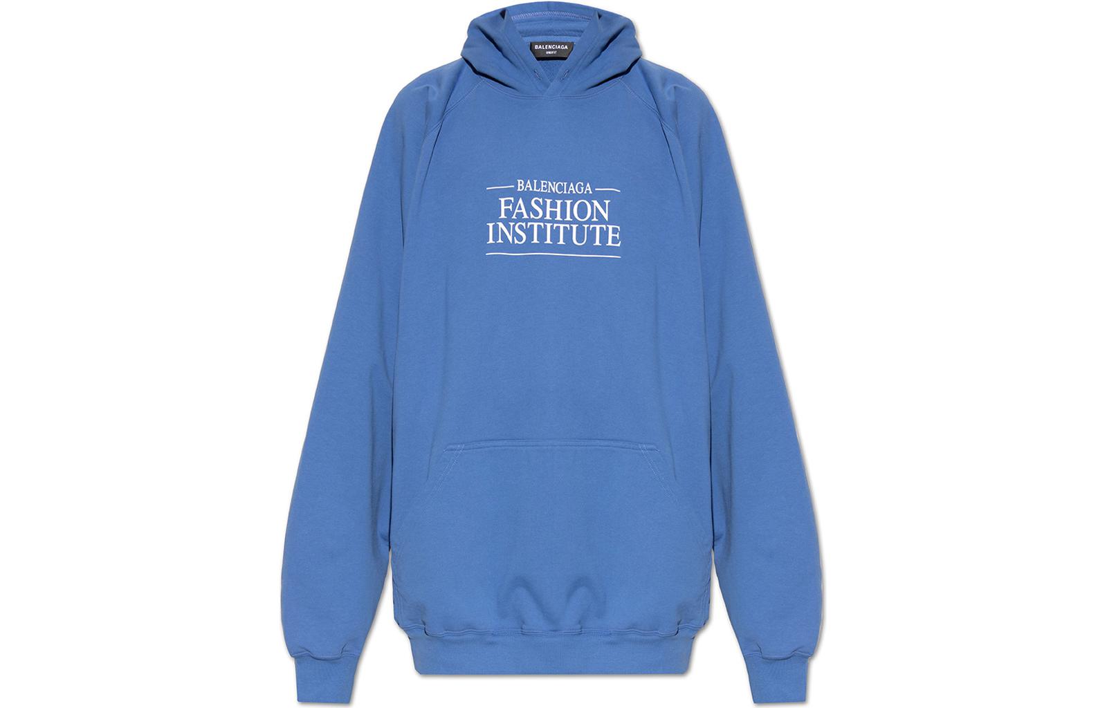 Balenciaga SS22 Logo Printed Blue Mid-Length Hoodie for Men 697879TMVK14758