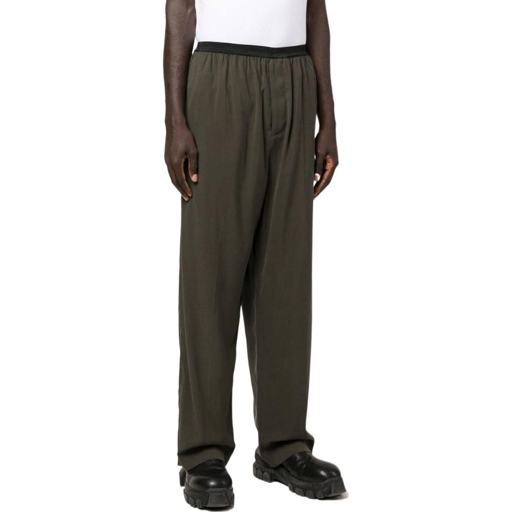 Shop Balenciaga SS22 Logo 寬鬆休閒長褲 咖啡棕色 675490TMO152840