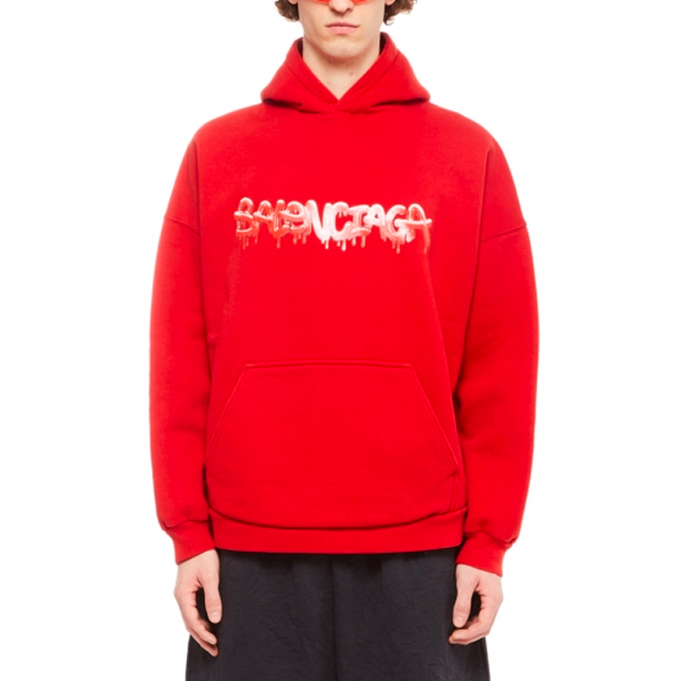 Shop Balenciaga SS22 Loose Fit Red Hoodie for Men 674986TLVF26407