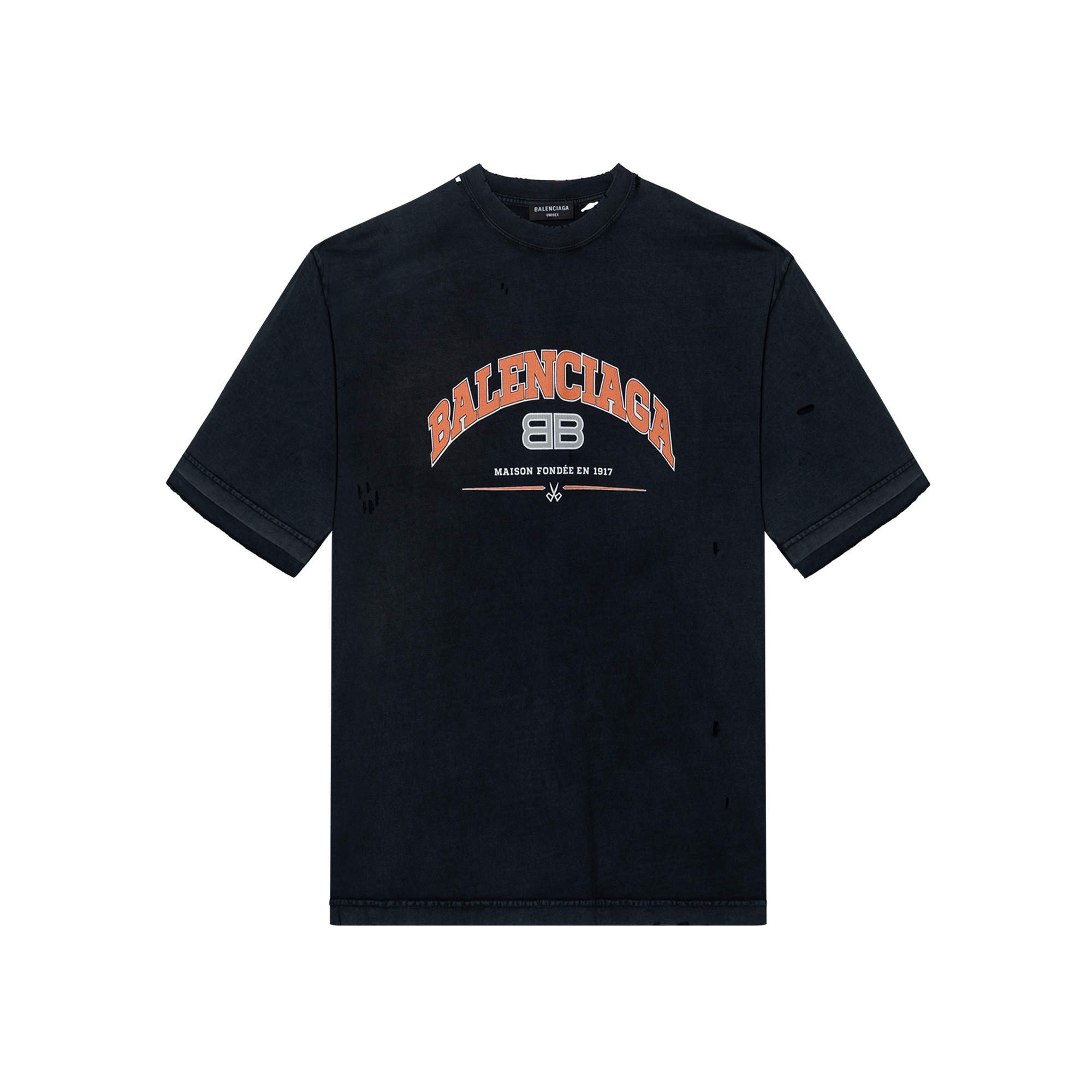 Balenciaga SS22 Maison BB Logo Distressed Vintage Wash Oversized Tee Black 612966TLVJ11074