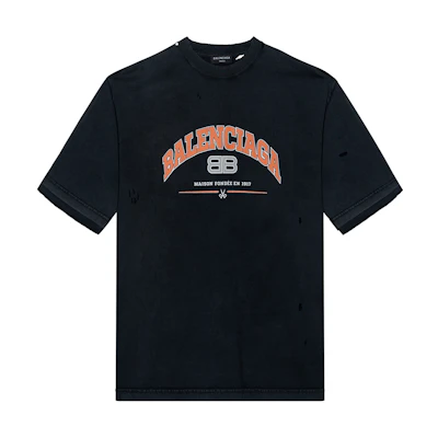 Balenciaga SS22 Maison BB Logo Distressed Vintage Wash Oversized Tee Black 612966TLVJ11074