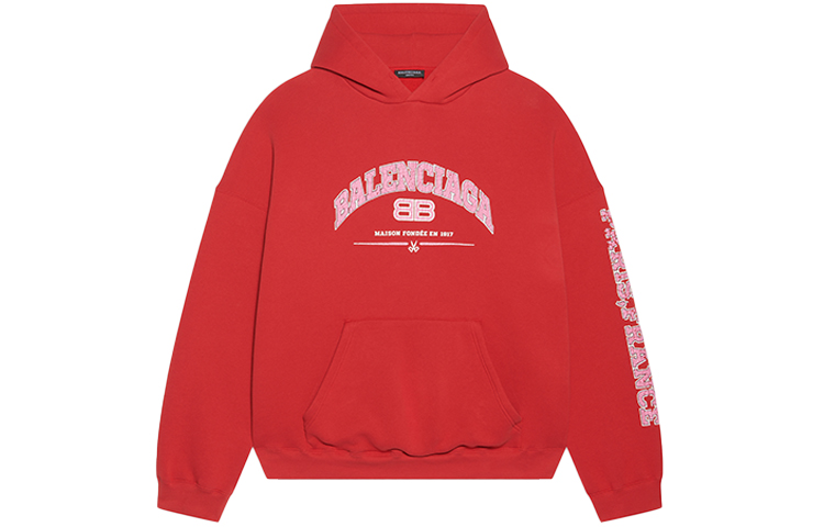 Balenciaga SS22 Maison Red Fleece Oversized Casual Hoodie 674986TLVJ26441