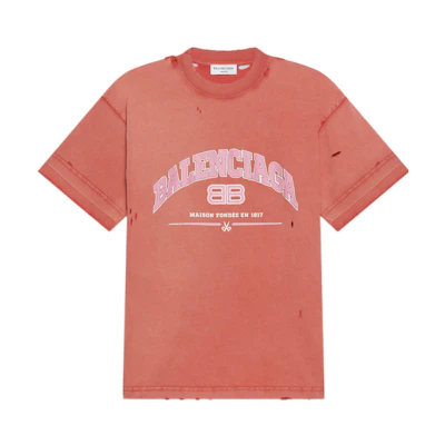Balenciaga SS22 Maison Vintage Distressed Logo T-Shirt Orange Unisex. 612966TLVJ16441