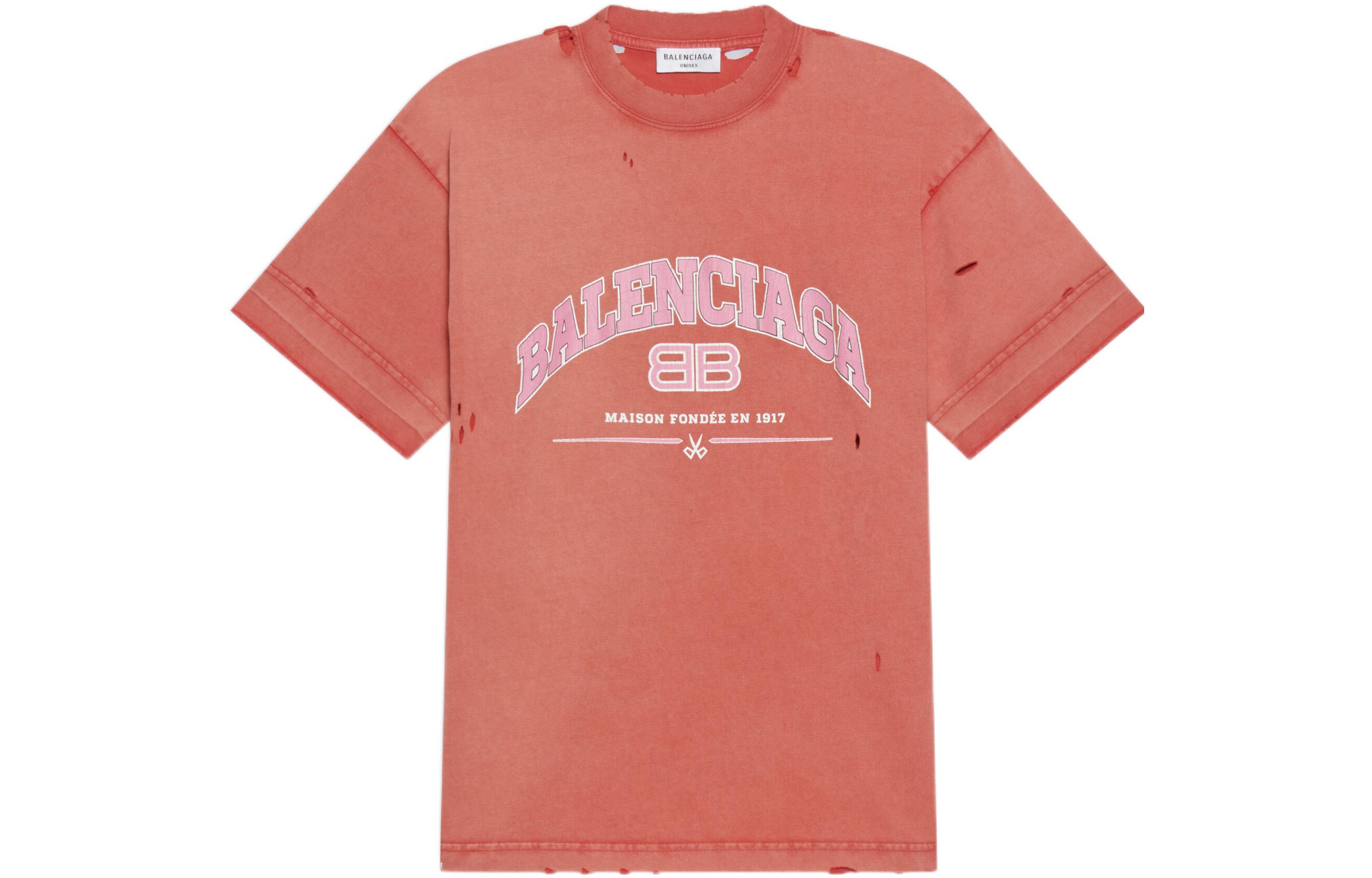 Order Balenciaga SS22 Maison Vintage Camiseta Logo Desgastado Naranja Unisex. 612966TLVJ16441