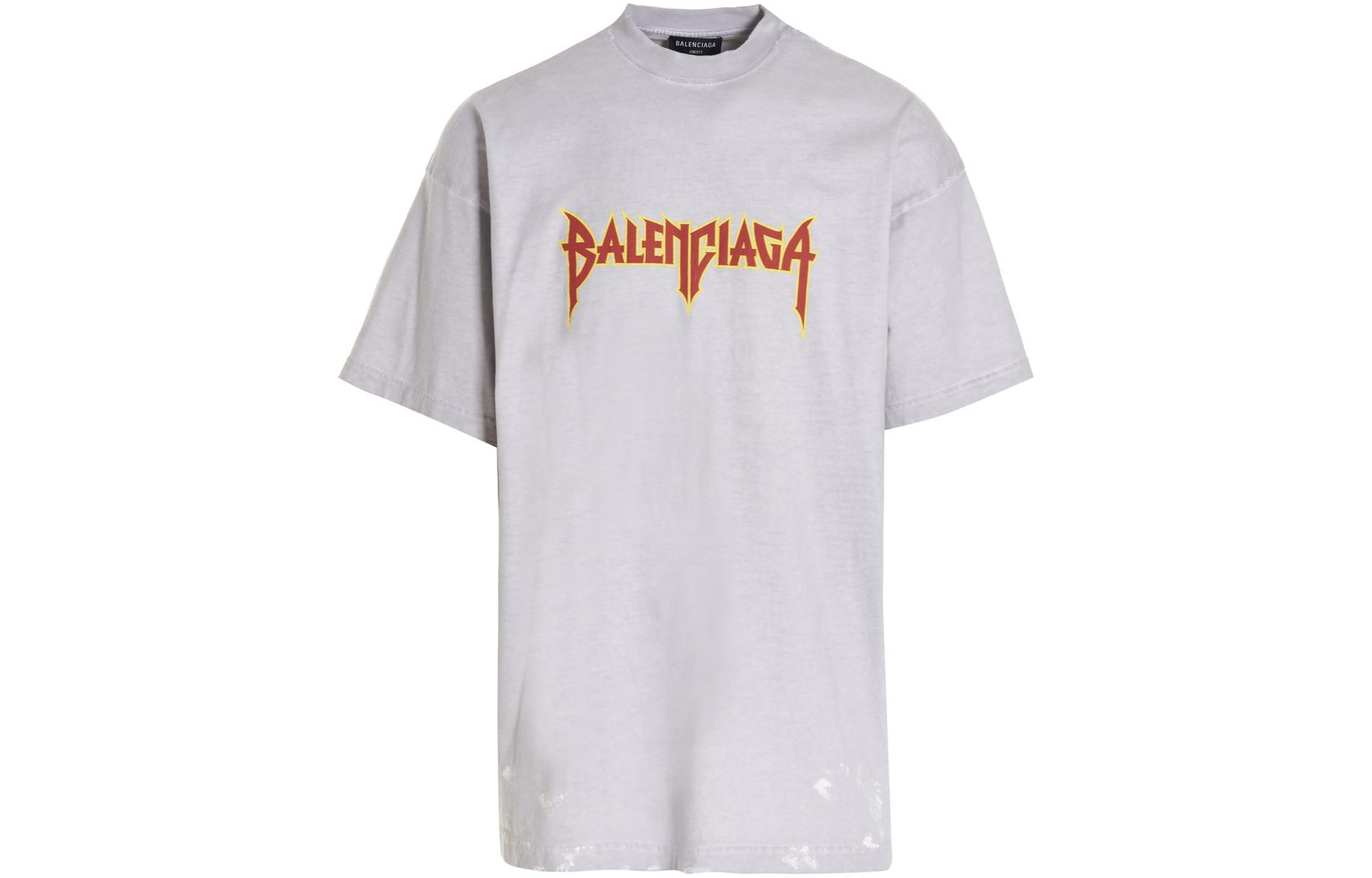 Balenciaga SS22 Metallica Band Lightning Print Crewneck T-Shirt Grey . 694576TMV880901