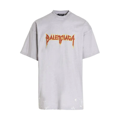 Balenciaga SS22 Metallica Band Lightning Print Crewneck T-Shirt Grey . 694576TMV880901