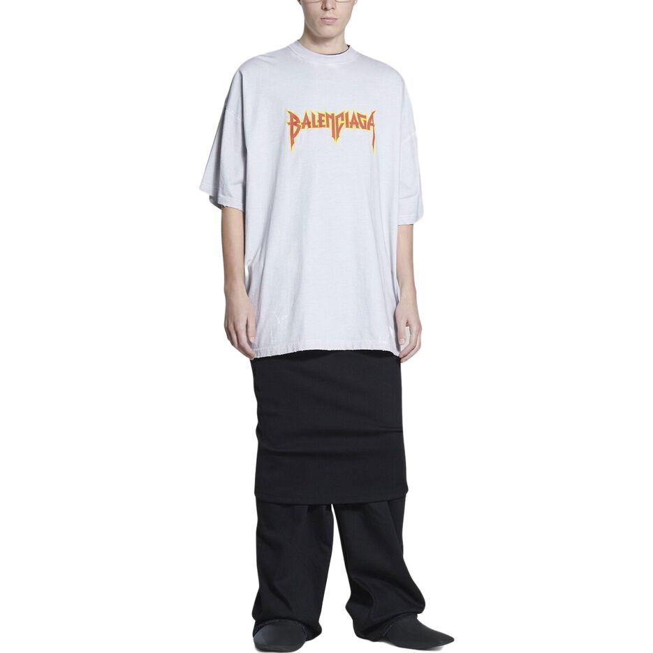 Shop Balenciaga SS22 Metallica Band Lightning Print Crewneck T-Shirt Grey . 694576TMV880901