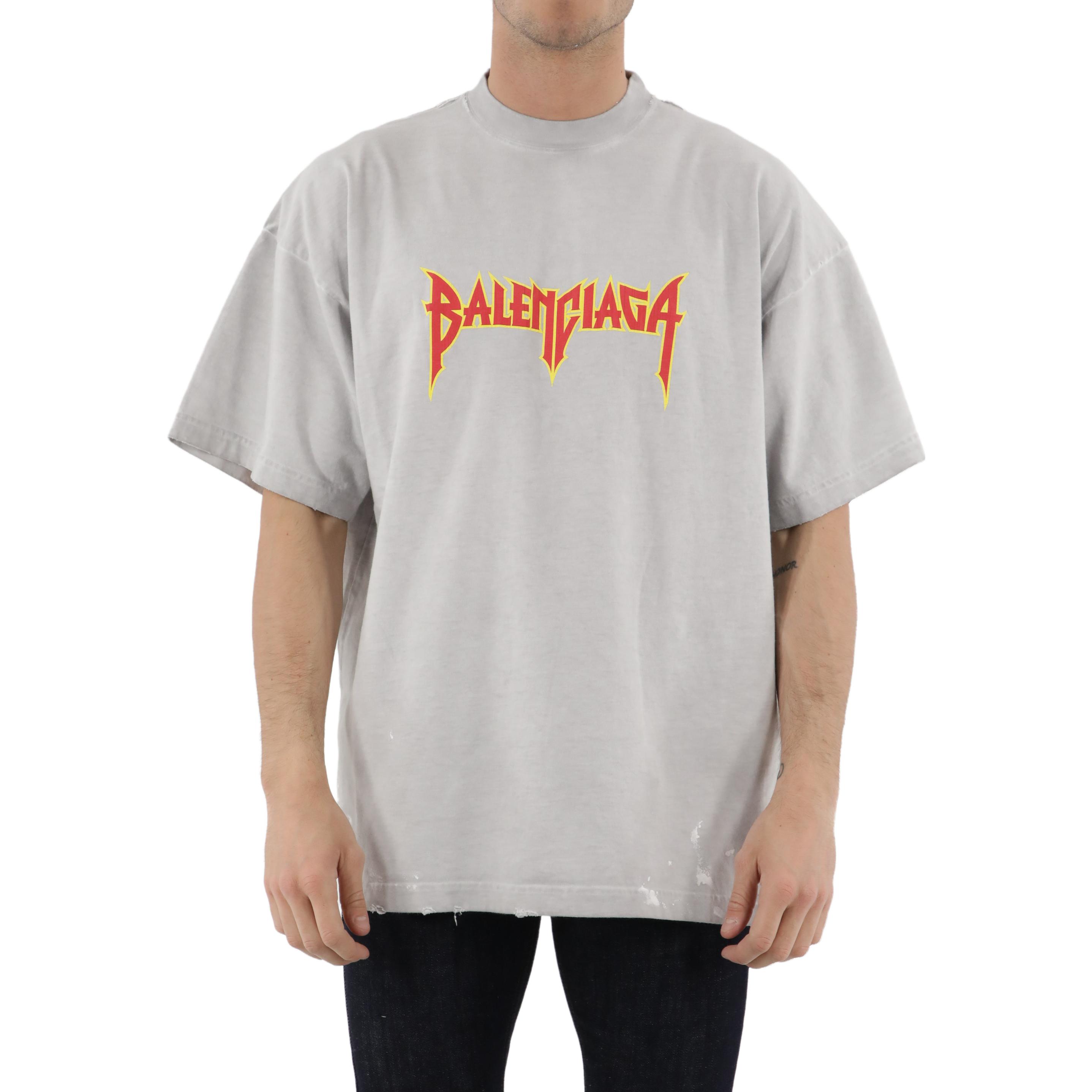 Purchase Balenciaga SS22 Metallica Band Lightning Print Crewneck T-Shirt Grey . 694576TMV880901