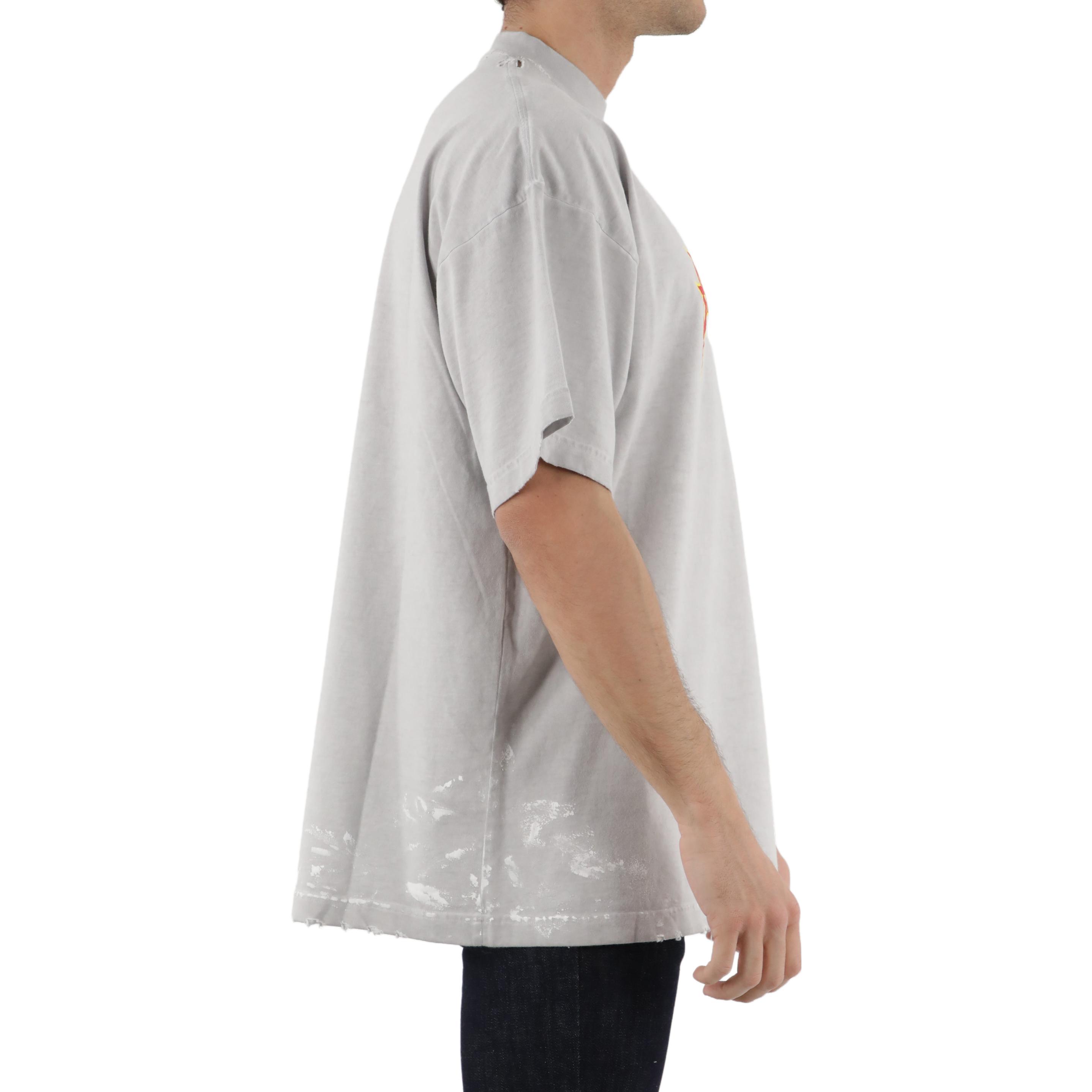 Sizing Balenciaga SS22 Metallica Band Lightning Print Crewneck T-Shirt Grey . 694576TMV880901