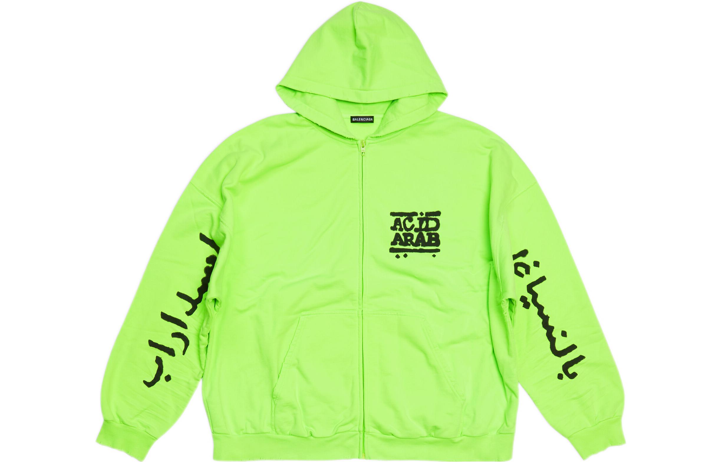 Balenciaga SS22 Music Acid Arab Green Letter Print Zip Hoodie Unisex 674719TMVP74162