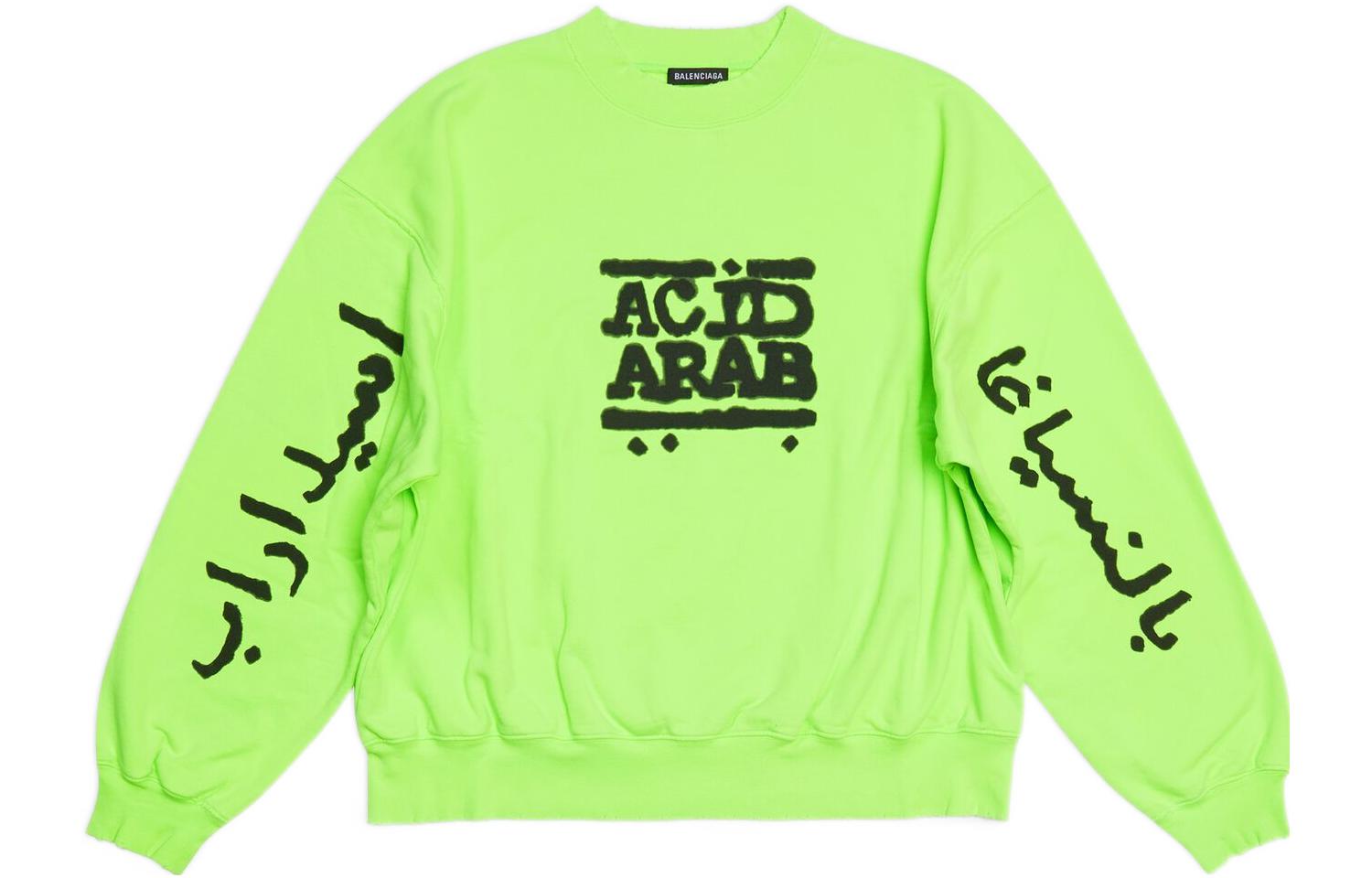 Balenciaga SS22 Music Acid Arab Letter Print Long Sleeve Sweater Fluorescent Green 697869TMVP74162