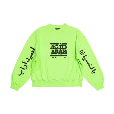 Balenciaga SS22 Music Acid Arab Letter Print Long Sleeve Sweater Fluorescent Green 697869TMVP74162