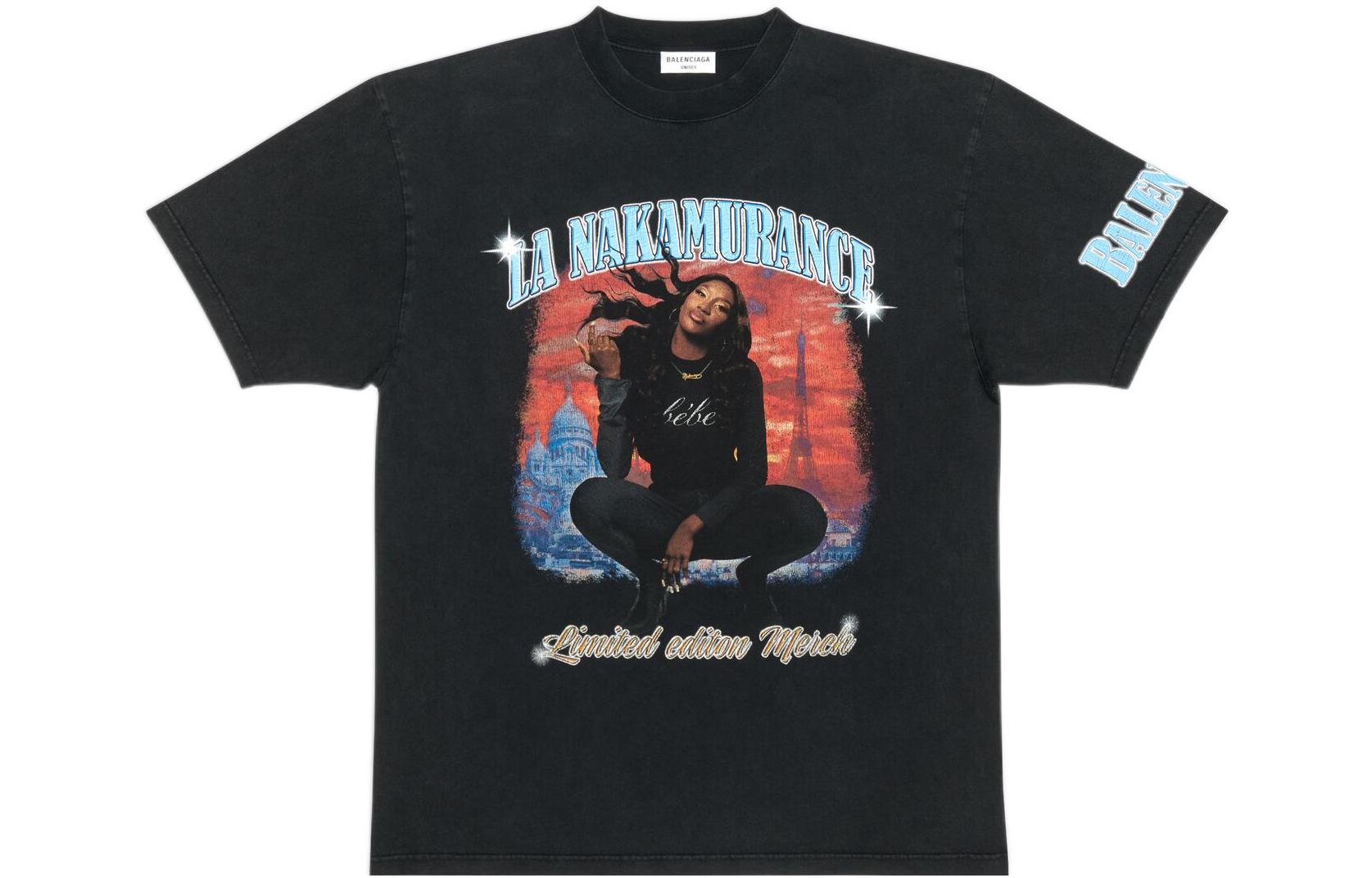 Buy 巴黎世家SS22音乐Aya Nakamura印花黑色宽松版男士T恤 641655TMV861055