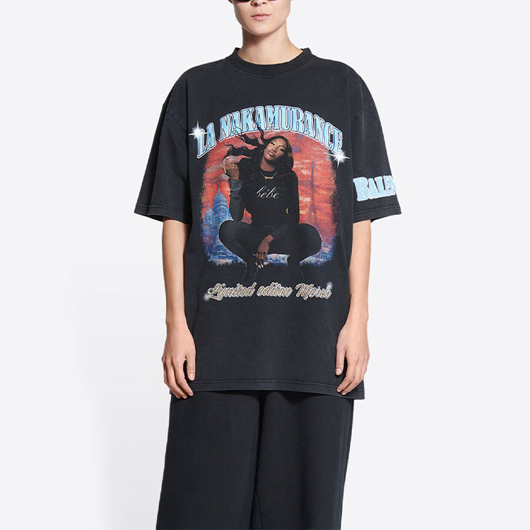 Shop 巴黎世家SS22音乐Aya Nakamura印花黑色宽松版男士T恤 641655TMV861055