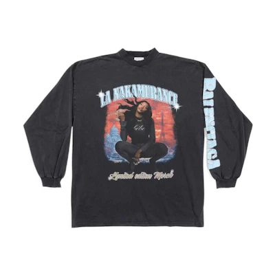 Balenciaga SS22 Music Aya Nakamura Oversized Long Sleeve Tee Black 693950TMV861055