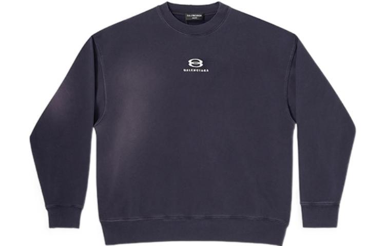 Balenciaga SS22 Navy Letter Logo Print Crewneck Pullover Sweatshirt Men Loose Fit 676629TLVG14197