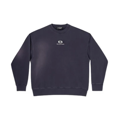 Balenciaga SS22 Navy Letter Logo Print Crewneck Pullover Sweatshirt Men Loose Fit 676629TLVG14197