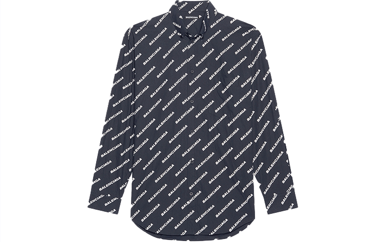 Balenciaga SS22 Oversized Logo Print Long Sleeve Shirt Black . 534333TLLJ11070