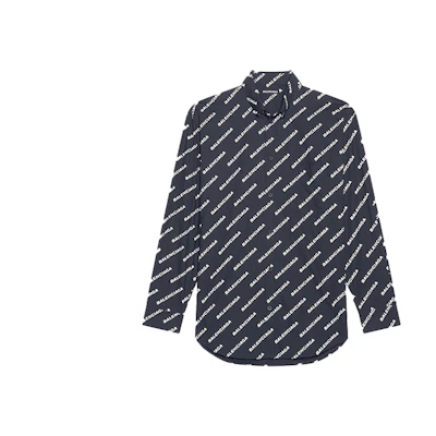 Balenciaga SS22 Oversized Logo Print Long Sleeve Shirt Black . 534333TLLJ11070