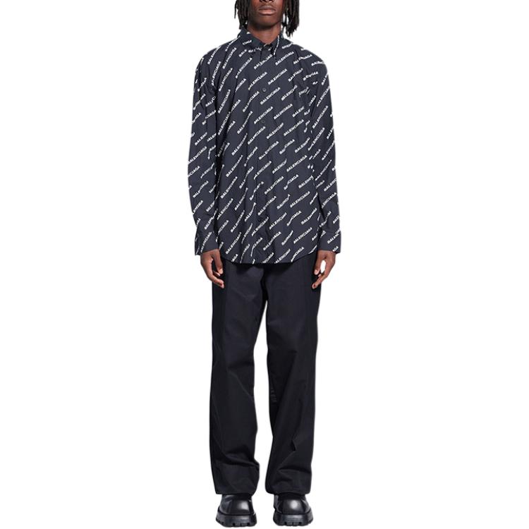 Shop 巴黎世家SS22宽松版印花长袖衬衫黑色 534333TLLJ11070