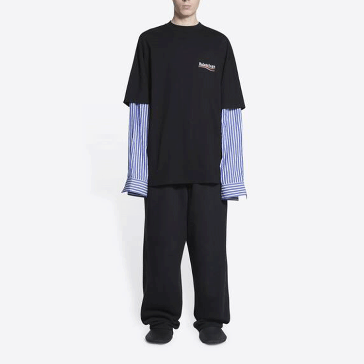 Shop バレンシアガ SS22 ポリティカルキャンペーン ロゴプリント 長袖Tシャツ ブラック 698631TKVJ11070